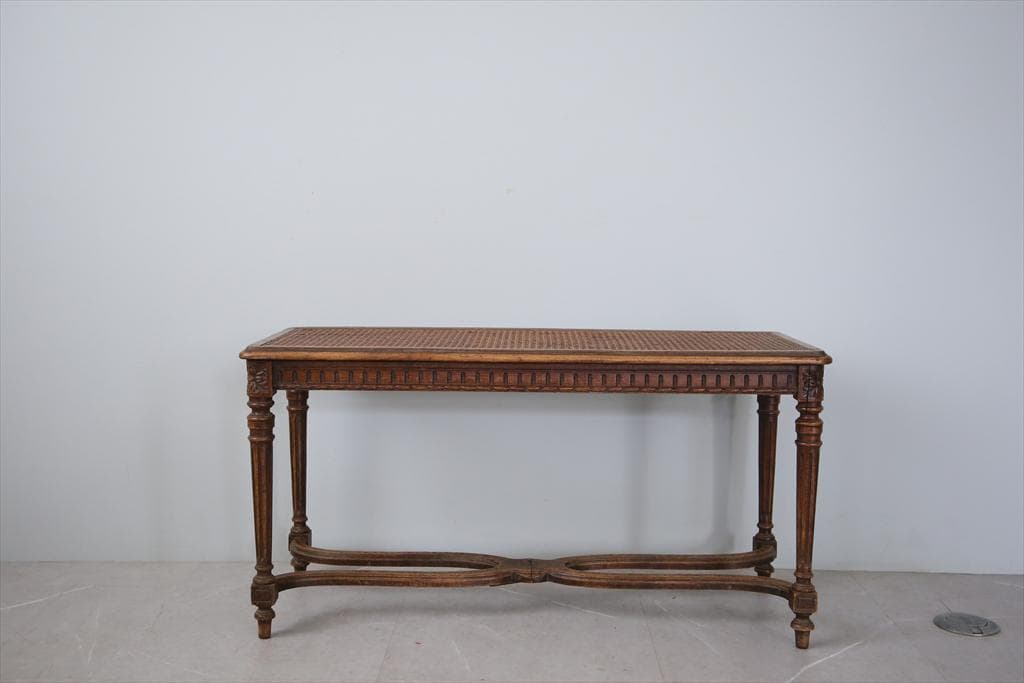 フランスアンティーク木製ベンチスツール/長椅子イス/腰掛け/籐ラタン90-144