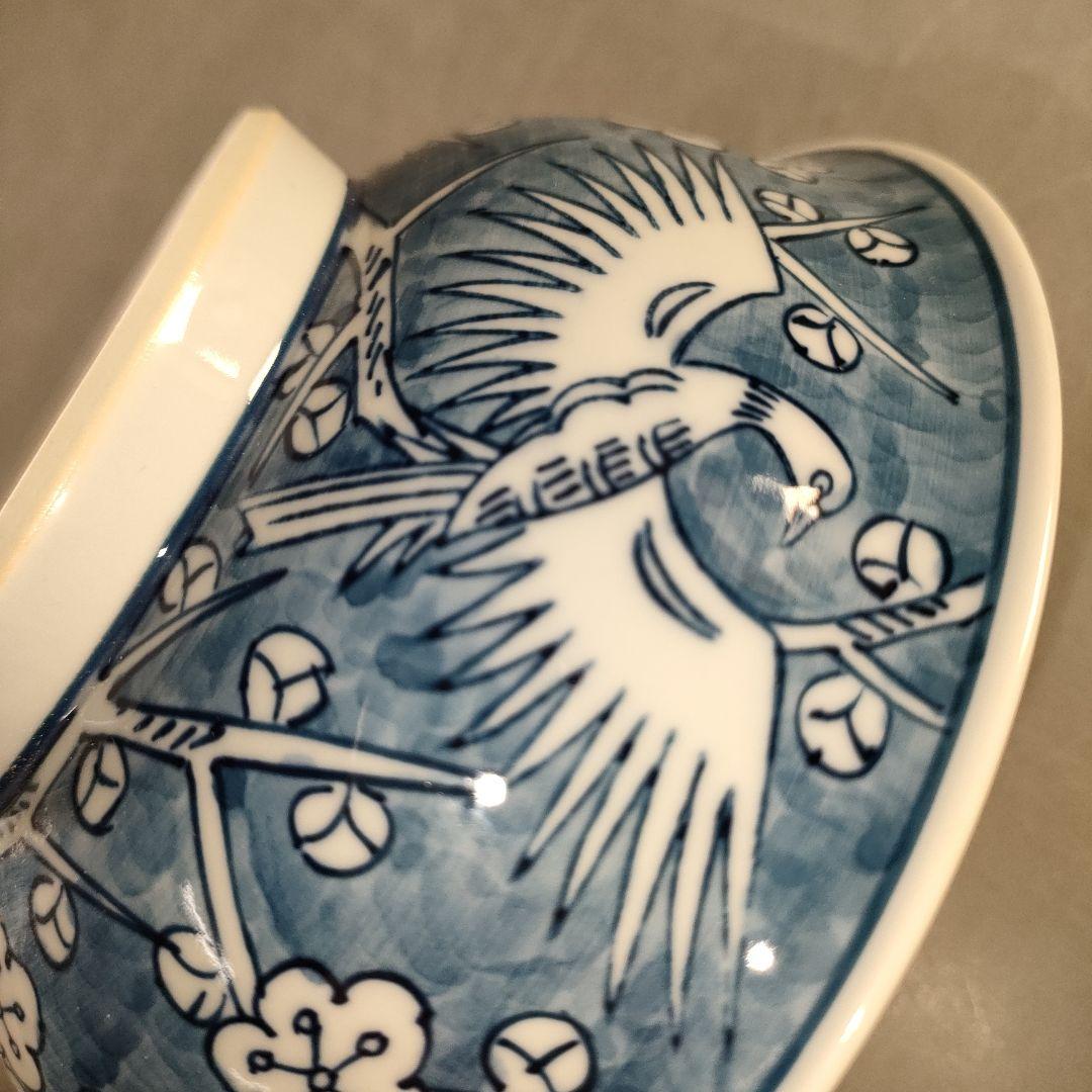 A1316-11/有田焼/源右衛門窯/染付梅鳥紋蓋向付5客/蓋茶碗/懐石道具/