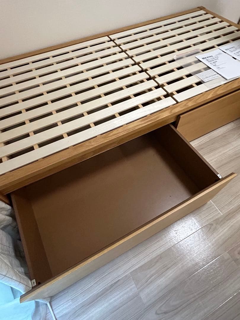 シングルベッドフレーム 木製 引き出し付き