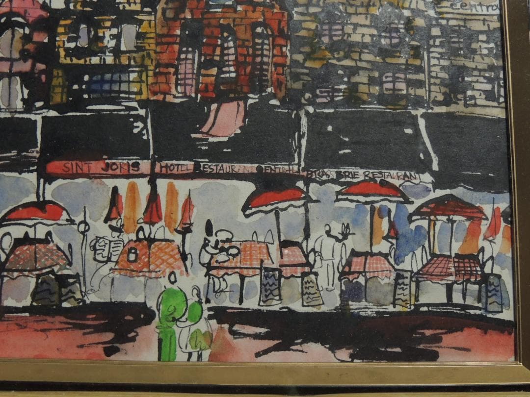 【模写】色紙額「オランダの街並み？」吉本暢子＞福岡、グラフィックデザイン