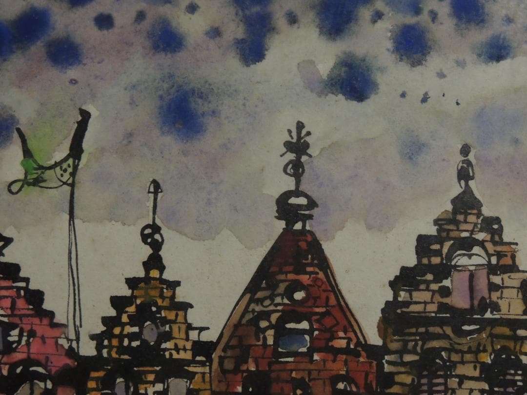 【模写】色紙額「オランダの街並み？」吉本暢子＞福岡、グラフィックデザイン