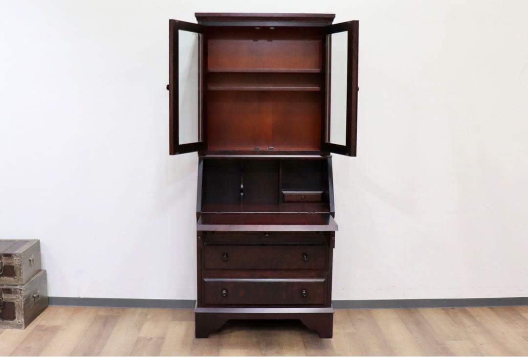 GMHK849○北海道民芸家具 ライティングビューロー 本棚 書棚 飾り棚 デス