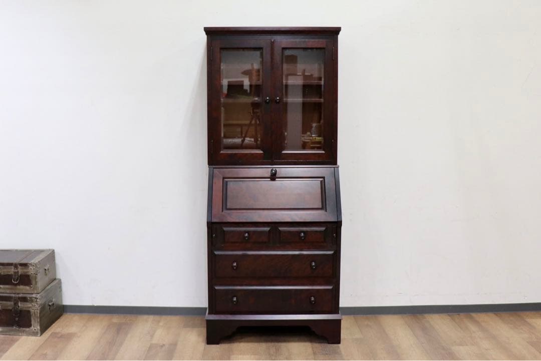 GMHK849○北海道民芸家具 ライティングビューロー 本棚 書棚 飾り棚 デス