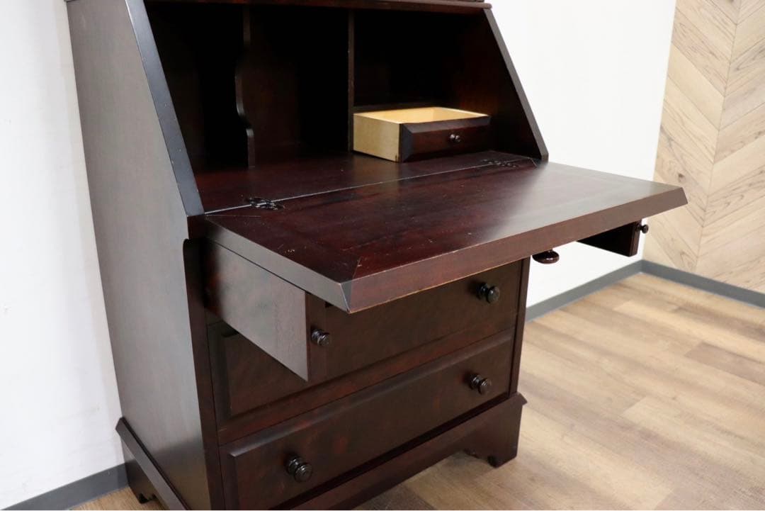 GMHK849○北海道民芸家具 ライティングビューロー 本棚 書棚 飾り棚 デス