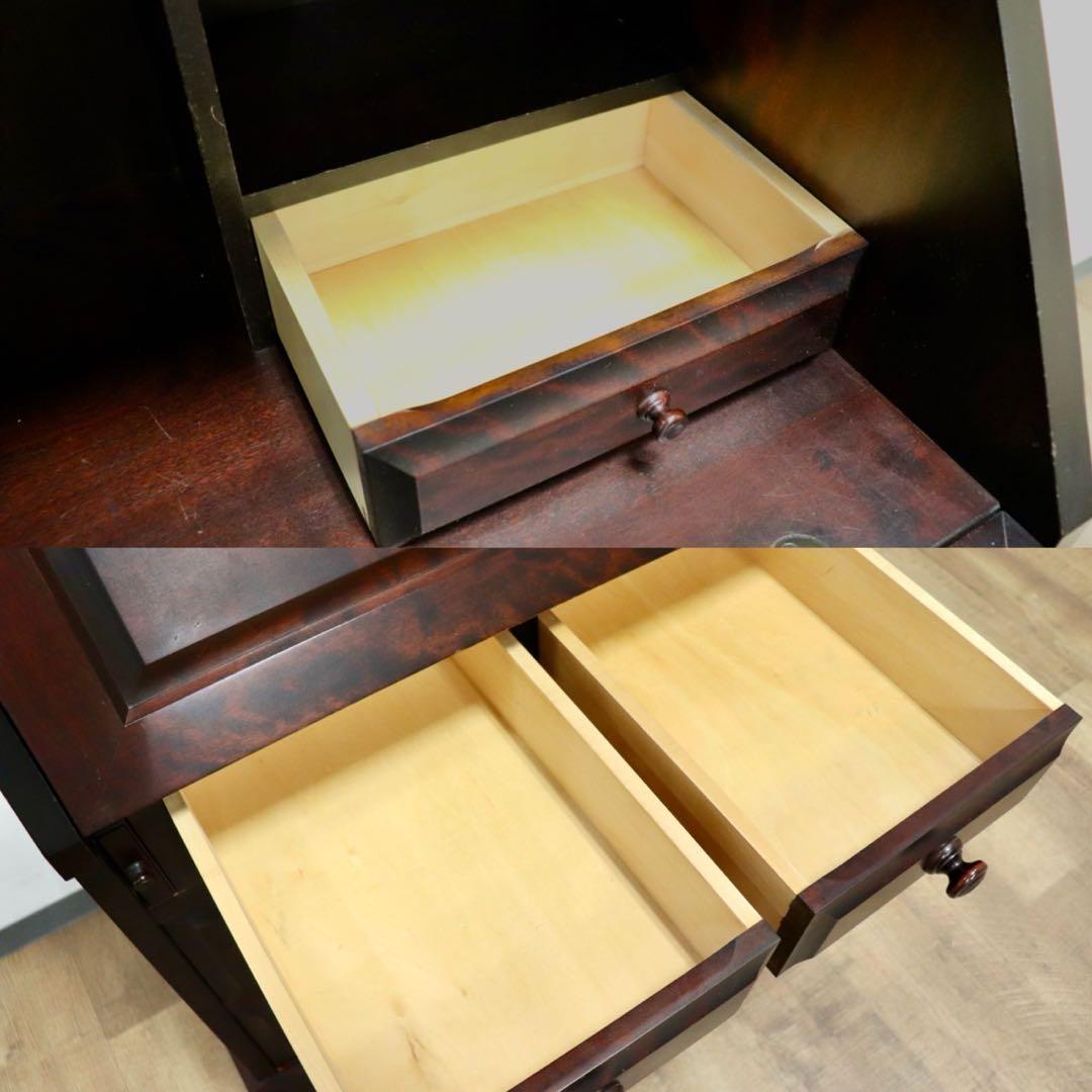 GMHK849○北海道民芸家具 ライティングビューロー 本棚 書棚 飾り棚 デス