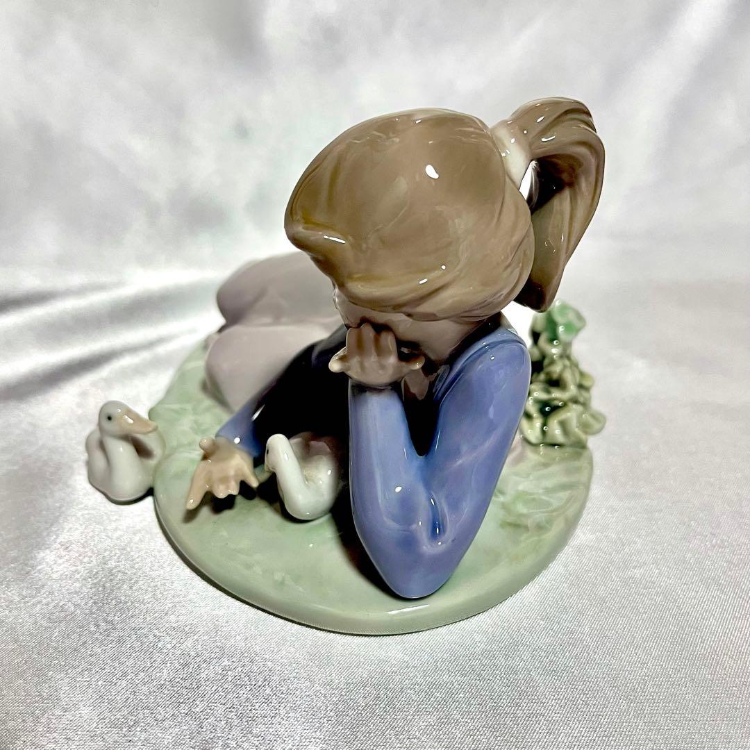 美品】 リヤドロ 5609 プレイフルフレンズ 置物 少女 アヒル 白鳥