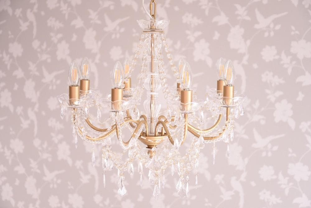 【LED付・簡単取付】8灯ゴールドカラーシャンデリア