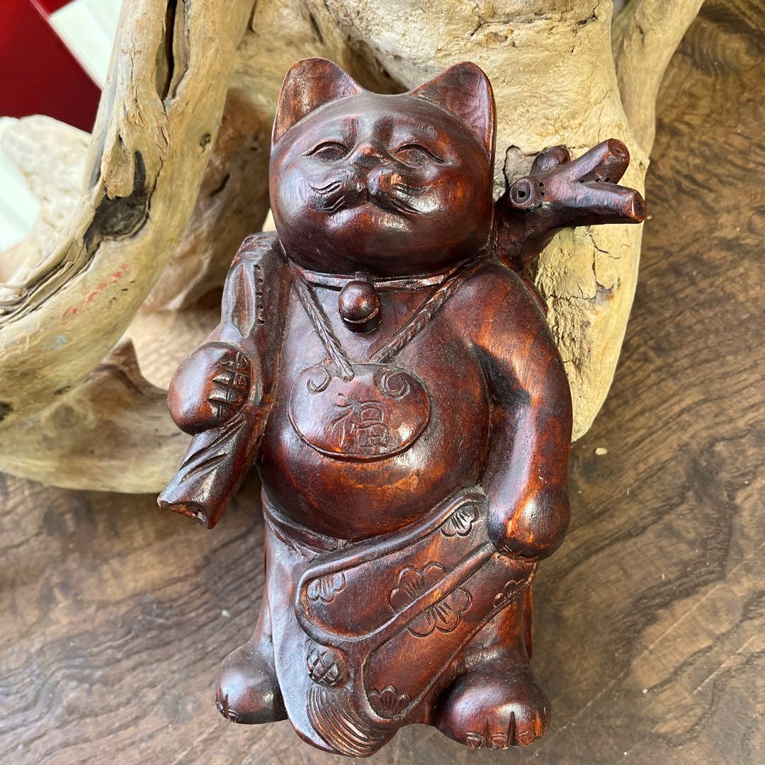 木製／招き猫／置物／縁起物／希少／アンティーク／ヴィンテージ