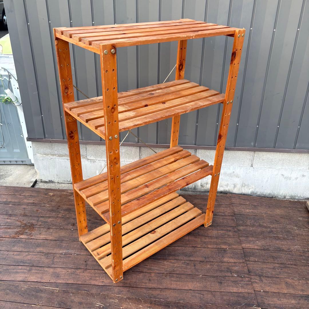 北欧レトロ 木製ラック 4段オープンシェルフ 飾り棚ビンテージ 収納棚ビンテージ