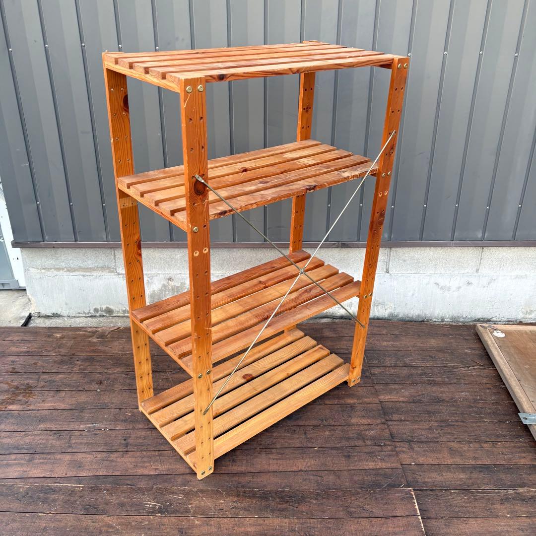 北欧レトロ 木製ラック 4段オープンシェルフ 飾り棚ビンテージ 収納棚ビンテージ