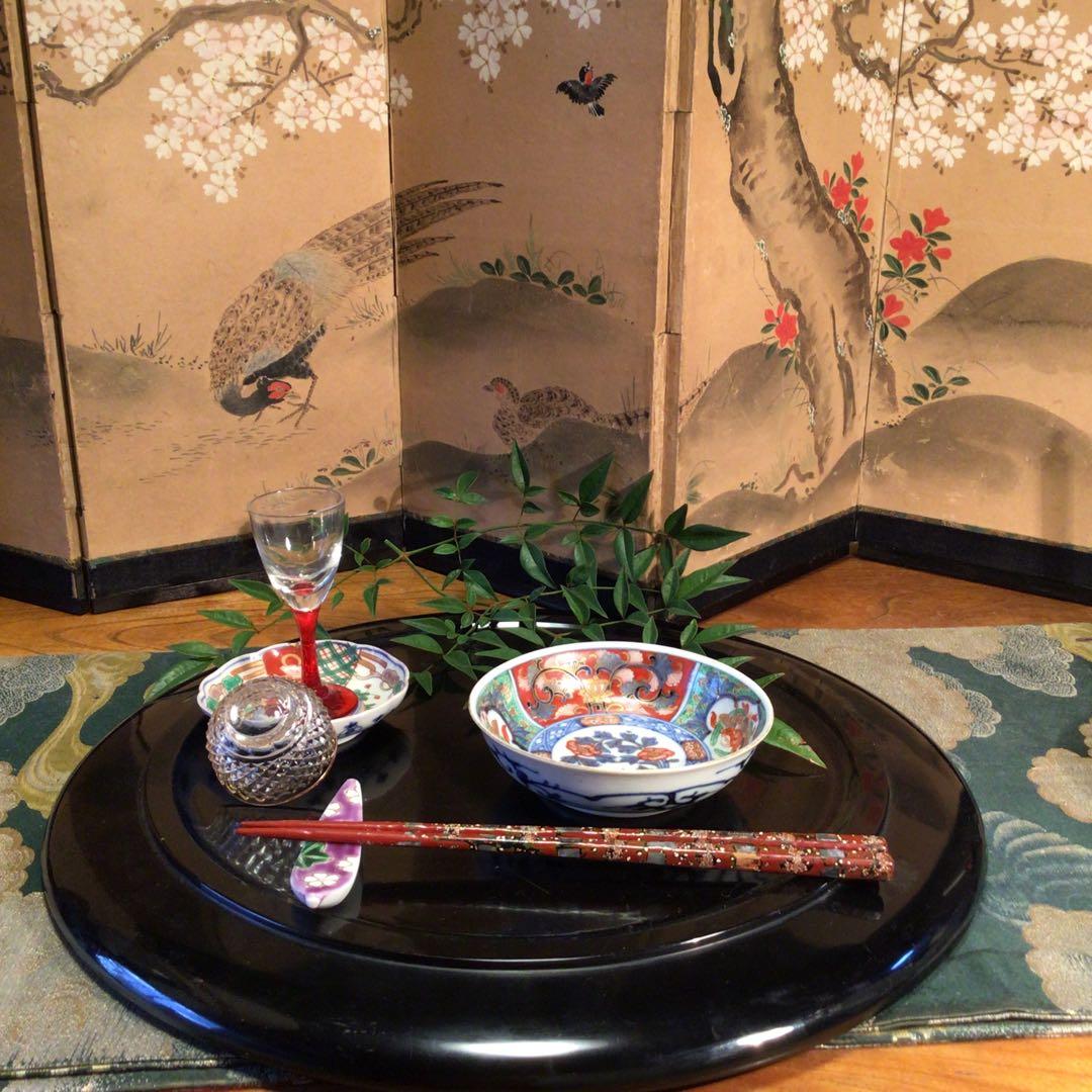 A745 古伊万里　極上　大聖寺伊万里　金蘭手　見込牡丹窓絵鳳凰紋様　5枚