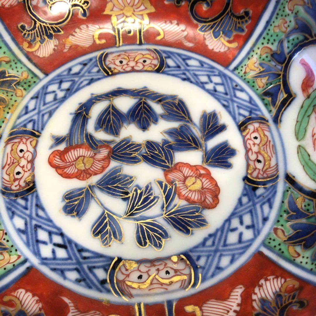 A745 古伊万里　極上　大聖寺伊万里　金蘭手　見込牡丹窓絵鳳凰紋様　5枚