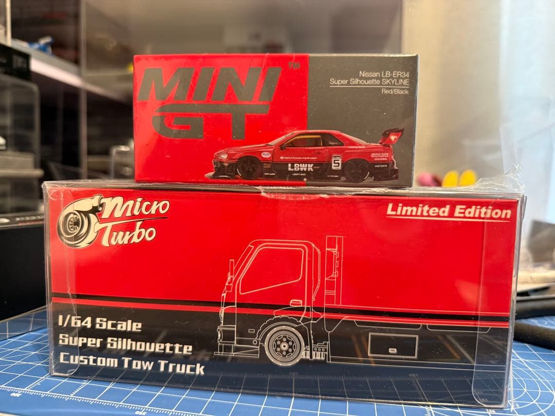 1/64 Micro Turbo LBWK 積載車 MINIGT R34 セット Mini GT 1:64 LBWK Nissan LB-ER34 Super Silhouette Red/Black #843