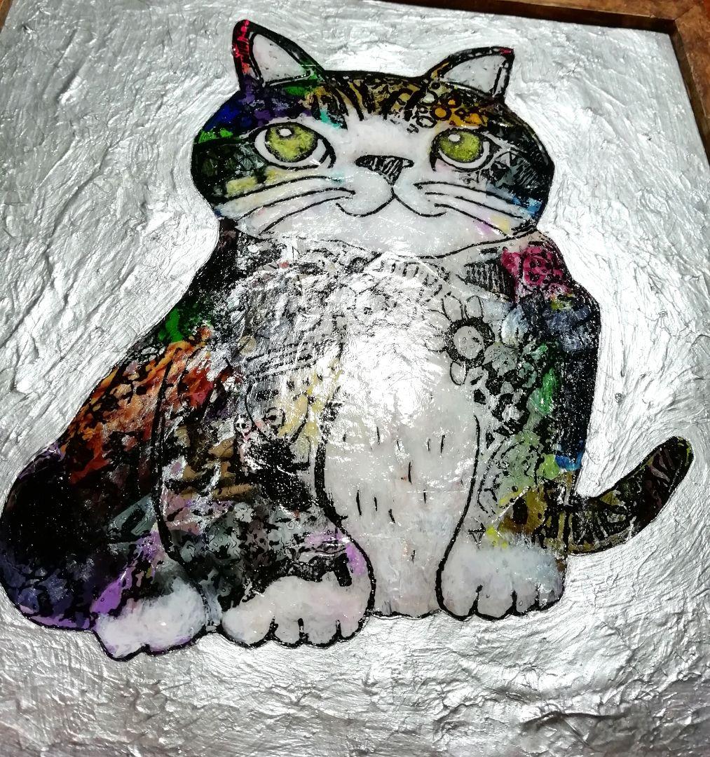 額付き銅版画応用絵画　title「回想ニャンコ」