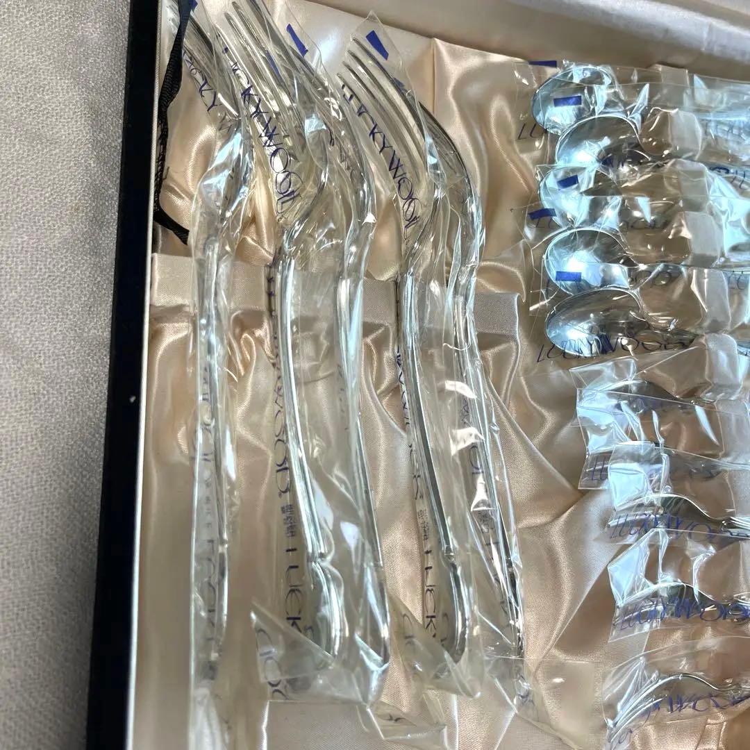 LUCKY WOOD カトラリー５客用 25本　ステンレス シルバーレーク