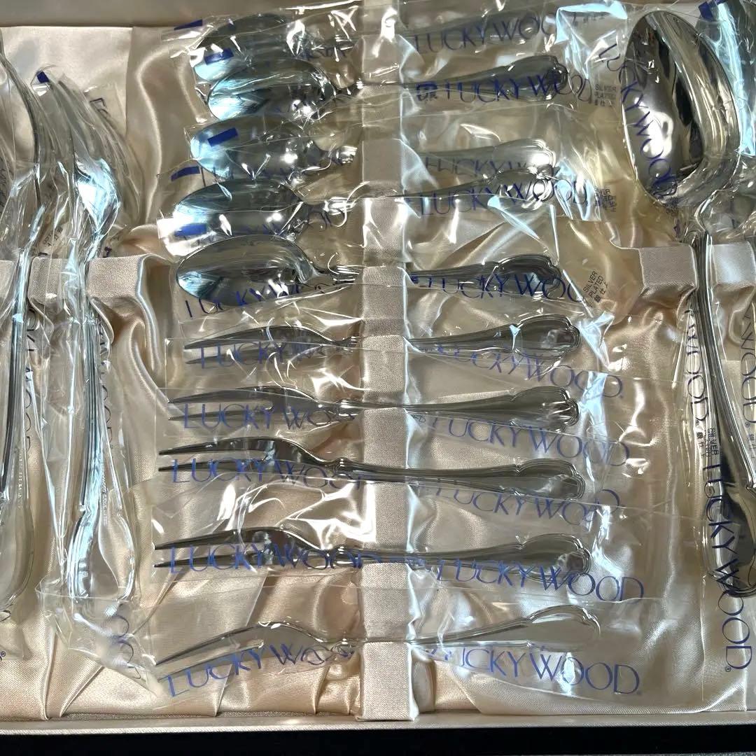 LUCKY WOOD カトラリー５客用 25本　ステンレス シルバーレーク