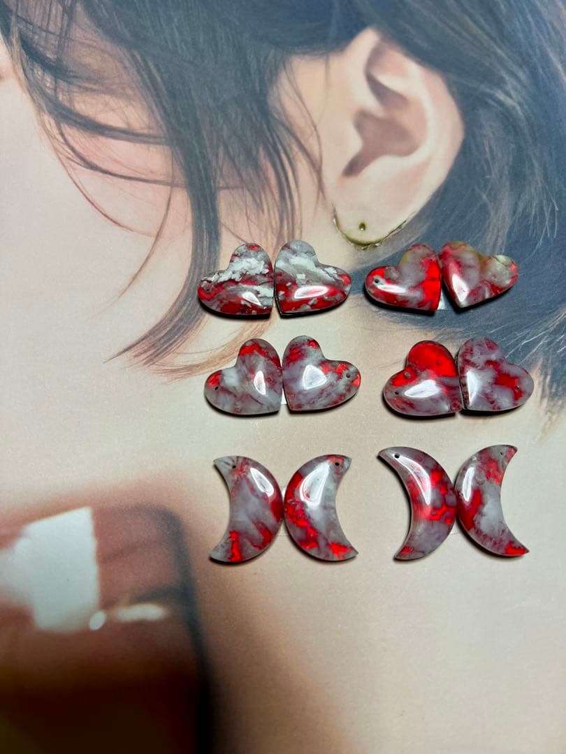 プルームアゲート　ダブレット　レッド　14kgfピアス