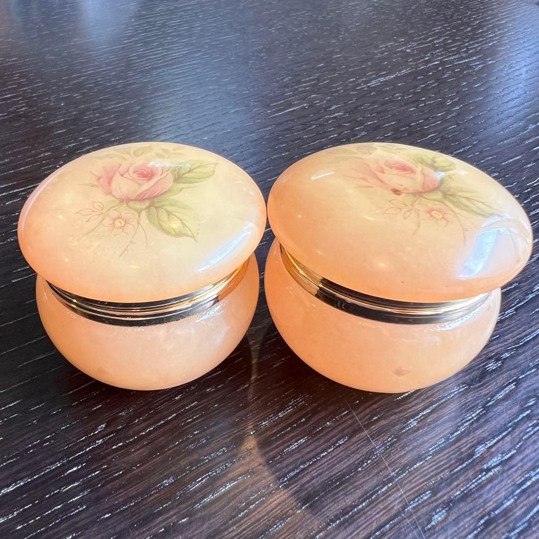 アラバスターバラ模様のオレンジ色アクセサリーケース 2個セット