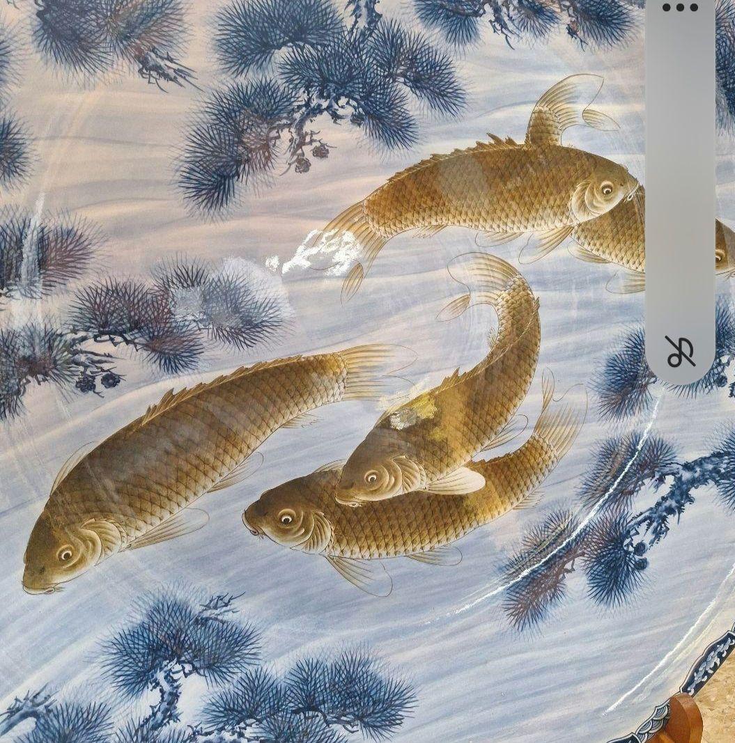 有田焼　染付松鯉絵三尺大皿　神右衛門