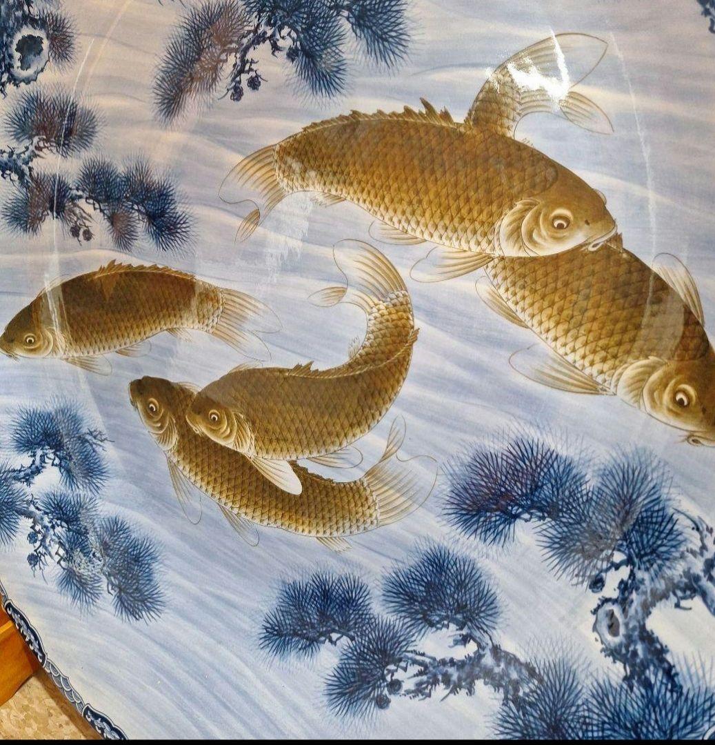 有田焼　染付松鯉絵三尺大皿　神右衛門