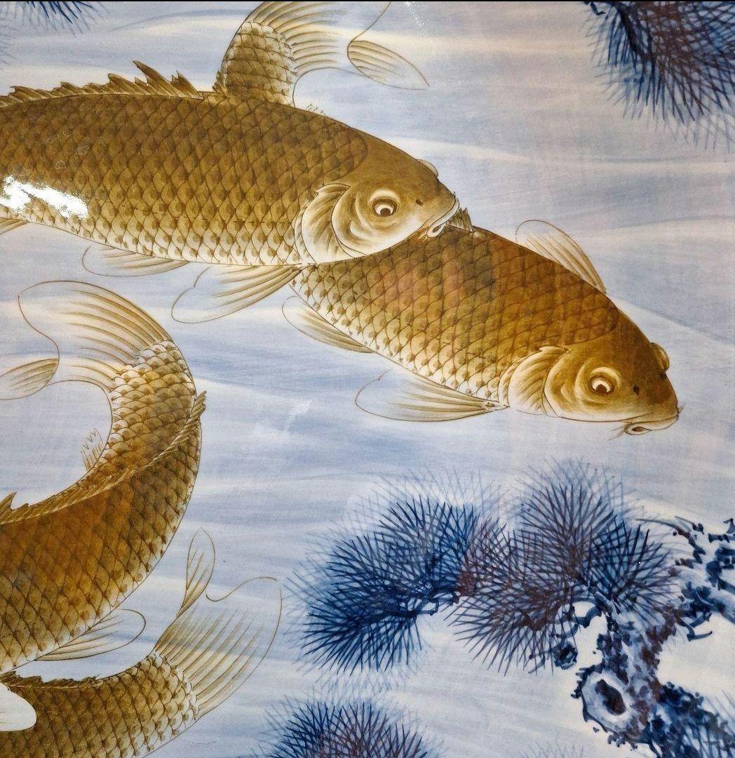 有田焼　染付松鯉絵三尺大皿　神右衛門