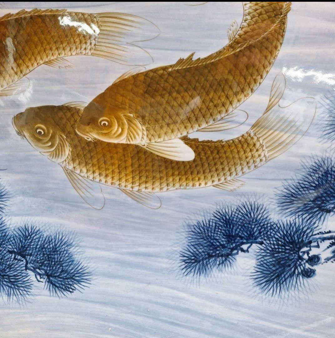 有田焼　染付松鯉絵三尺大皿　神右衛門