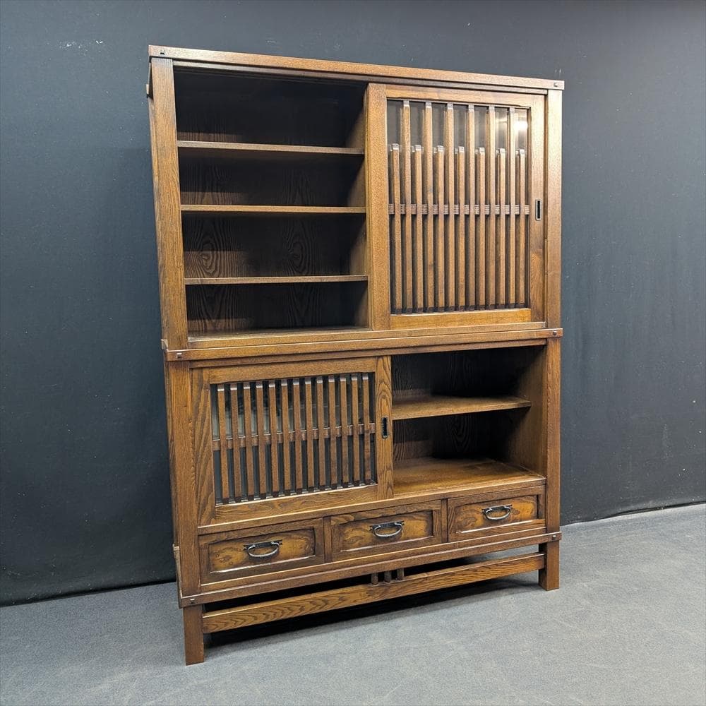 美品　　水屋箪笥　食器棚　キャビネット　キッチンボード　飾り棚　格子　引き戸