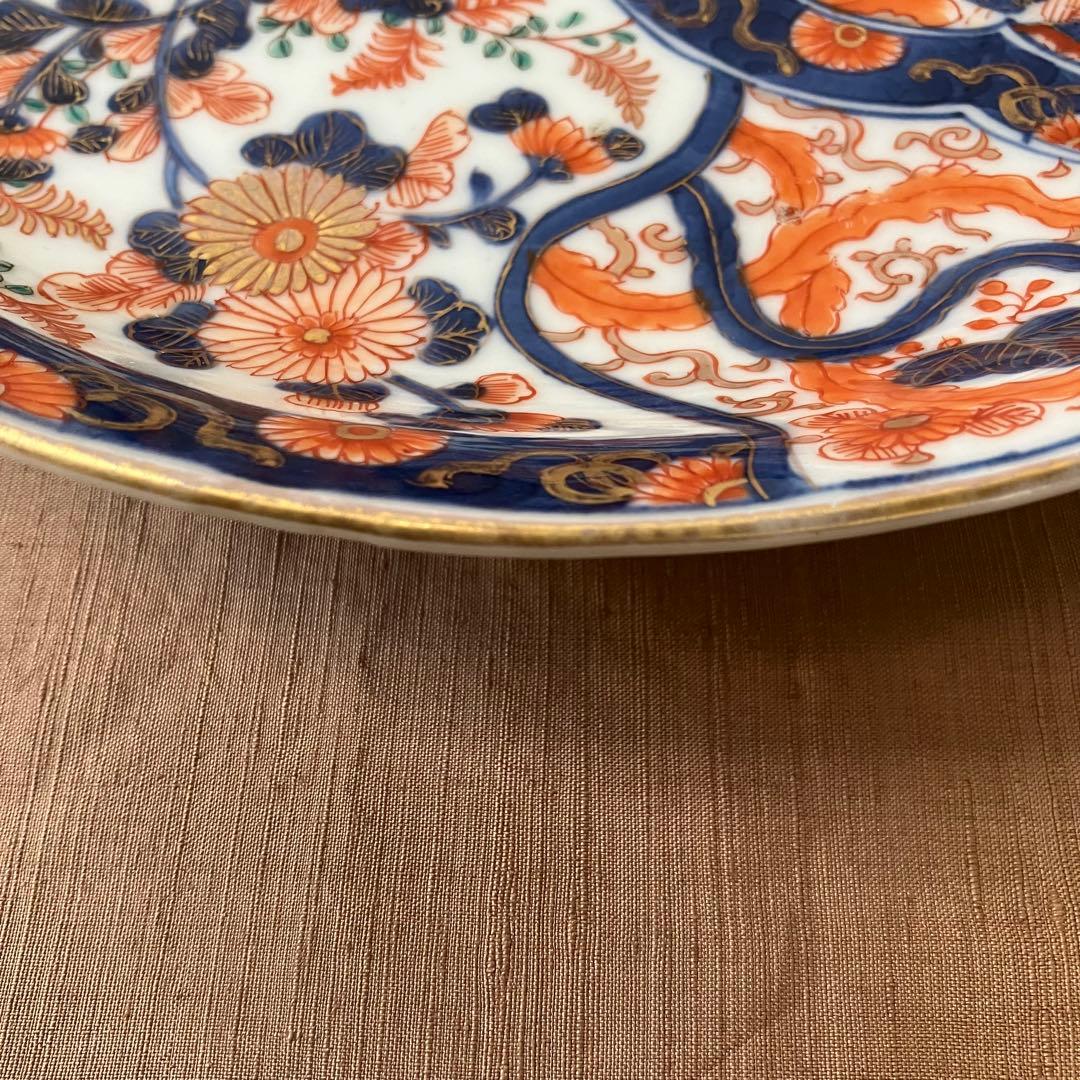 オールド香蘭社　色絵鮑型草花鳳凰図皿　明治　手書き　② アンティーク　古伊万里