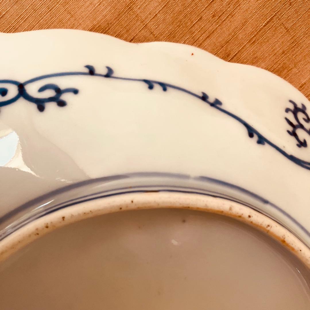 オールド香蘭社　色絵鮑型草花鳳凰図皿　明治　手書き　② アンティーク　古伊万里