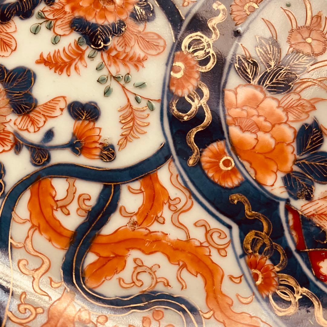 オールド香蘭社　色絵鮑型草花鳳凰図皿　明治　手書き　② アンティーク　古伊万里