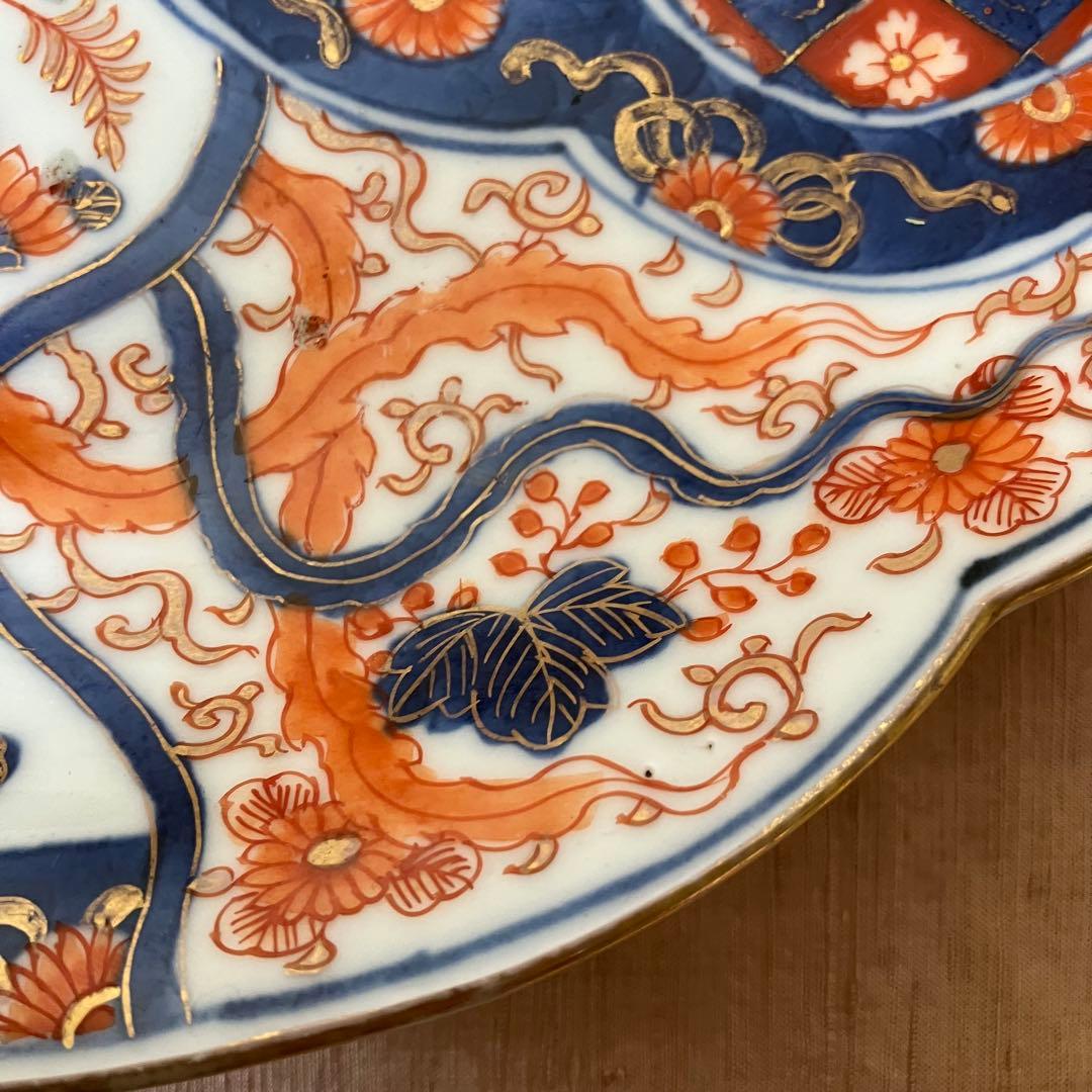 オールド香蘭社　色絵鮑型草花鳳凰図皿　明治　手書き　② アンティーク　古伊万里