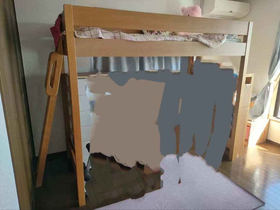 ナチュラル木製ロフトベッド