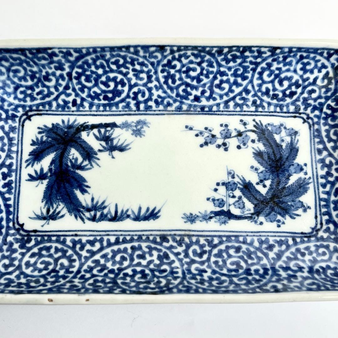 江戸中期 古伊万里 奇玉宝鼎之珍 染付 松竹梅 蛸唐草文 長角皿 - メルカリ