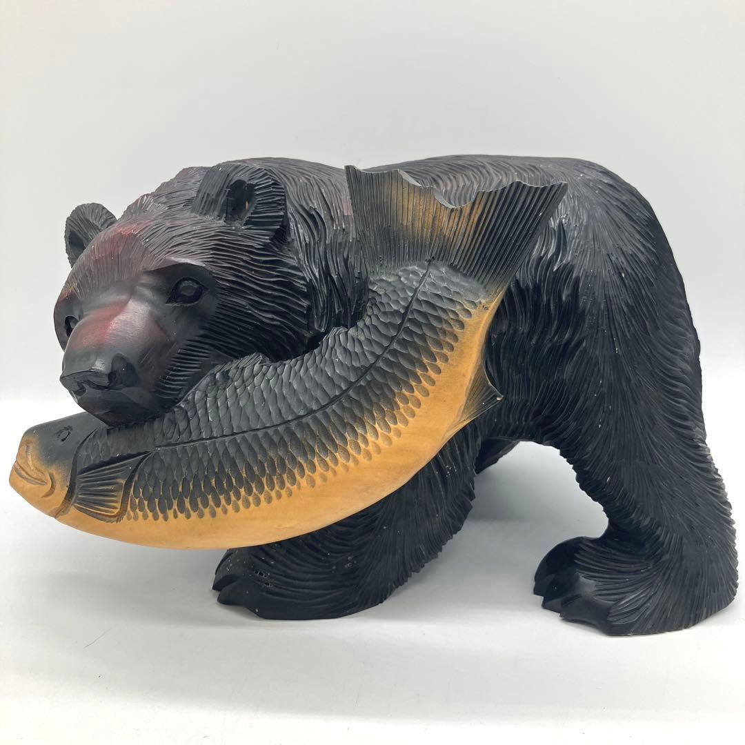 昭和レトロ 北海道 木彫り 熊 荒木清峰作 在銘 置物 木工芸 木製 骨董