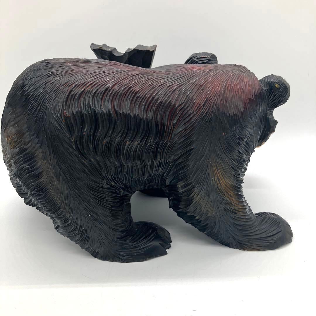 昭和レトロ 北海道 木彫り 熊 荒木清峰作 在銘 置物 木工芸 木製 骨董