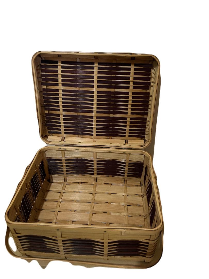 【新品未使用】【レトロ】竹製オープンバスケット 27x21x14.5cm