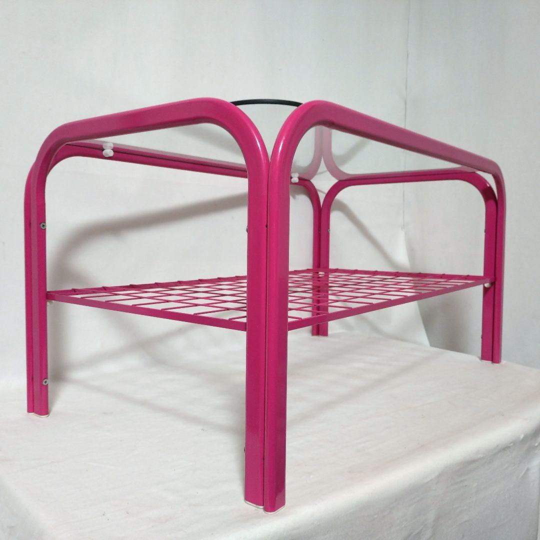 美品　レトロポップ　ガラステーブル　ピンク　センターテーブル　ローテーブル