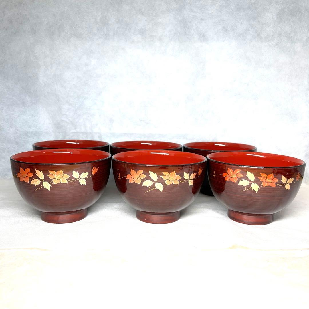 【未使用品】会津塗　朱塗り 汁椀 6口セット