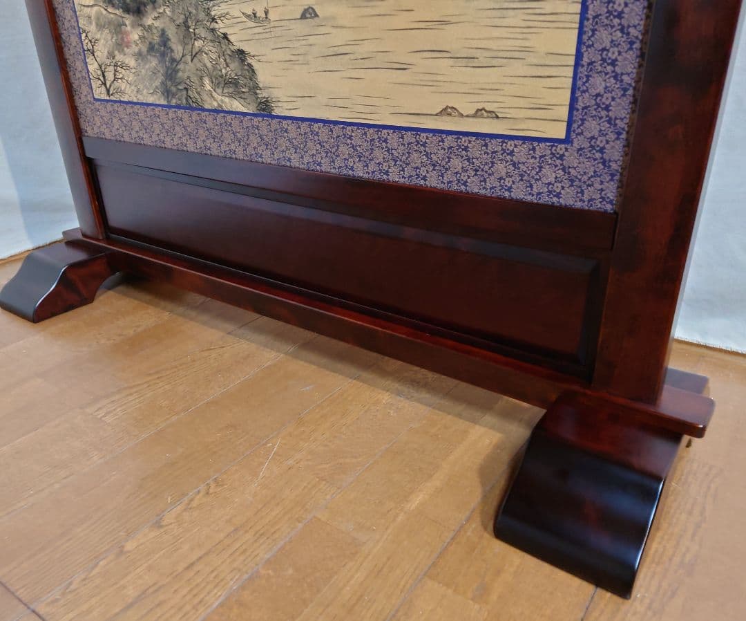衝立　伝統襖山水画　御所車　ブラウンフレーム　4.5尺　襖画衝立　１台限定