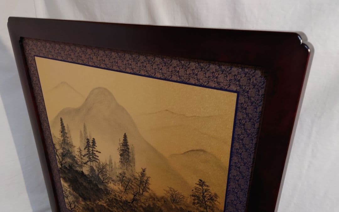 衝立　伝統襖山水画　御所車　ブラウンフレーム　4.5尺　襖画衝立　１台限定