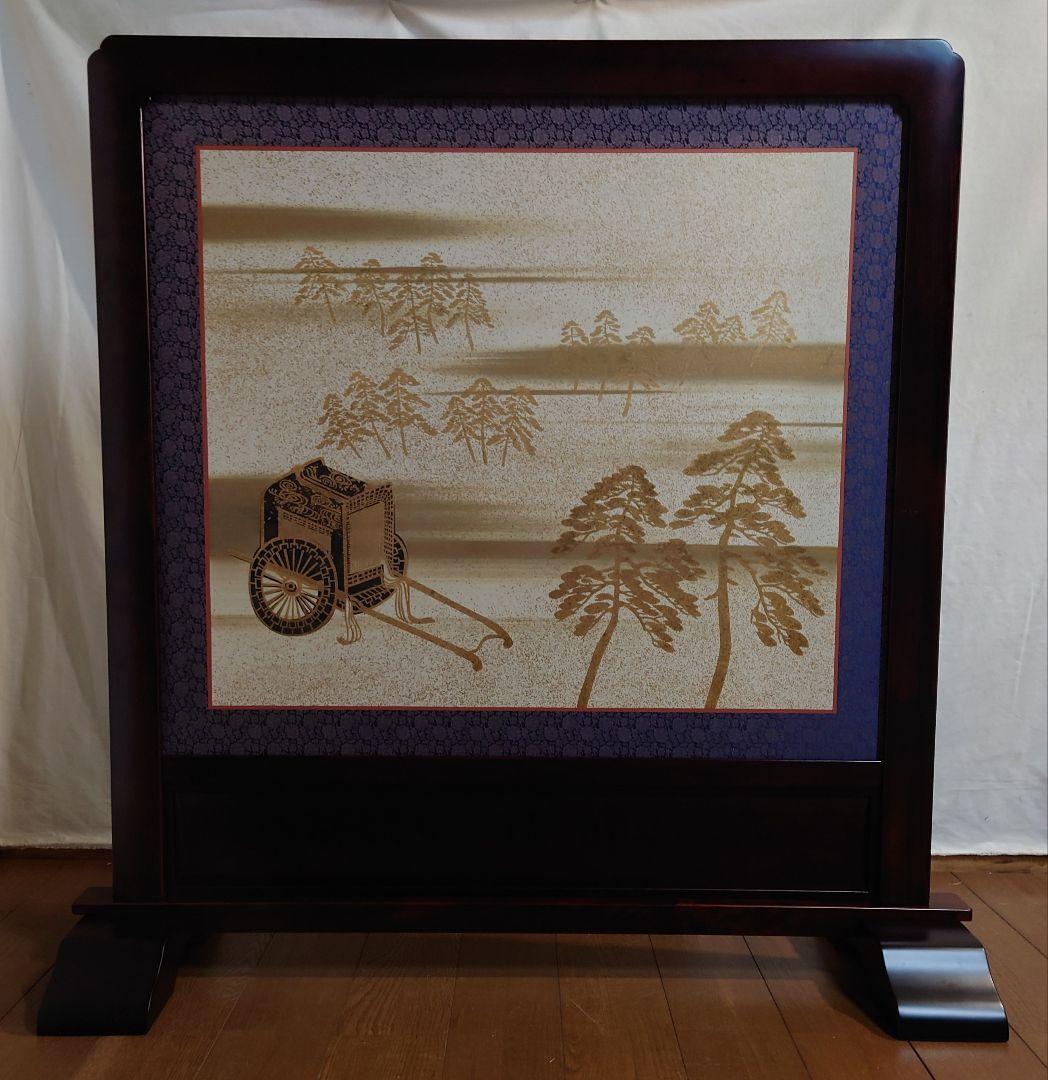 衝立　伝統襖山水画　御所車　ブラウンフレーム　4.5尺　襖画衝立　１台限定