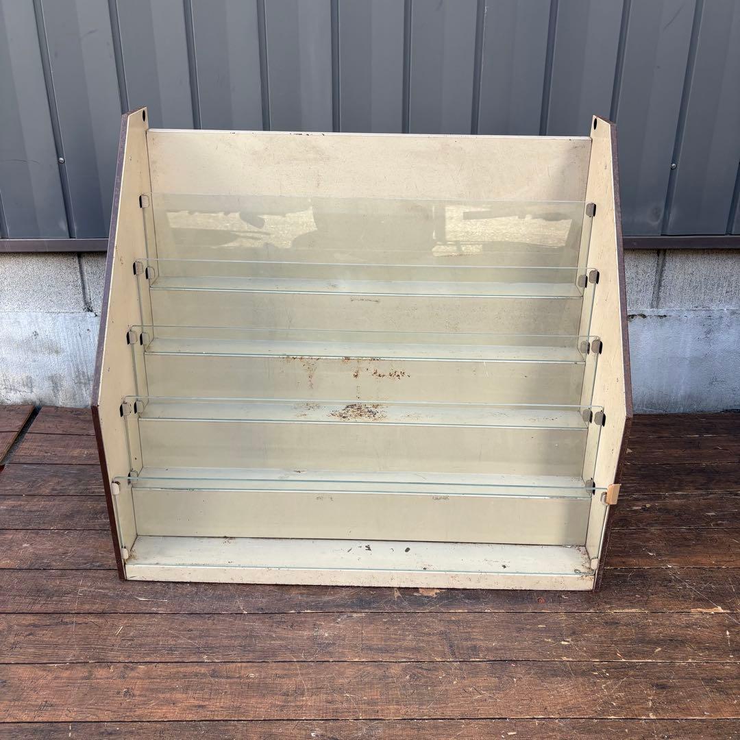 昭和レトロ スチール製 ガラス仕切り 階段型本棚 店舗什器 ショーケース 5段