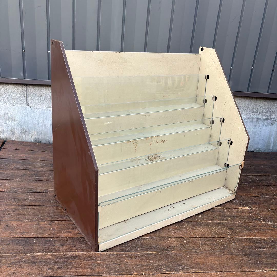 昭和レトロ スチール製 ガラス仕切り 階段型本棚 店舗什器 ショーケース 5段