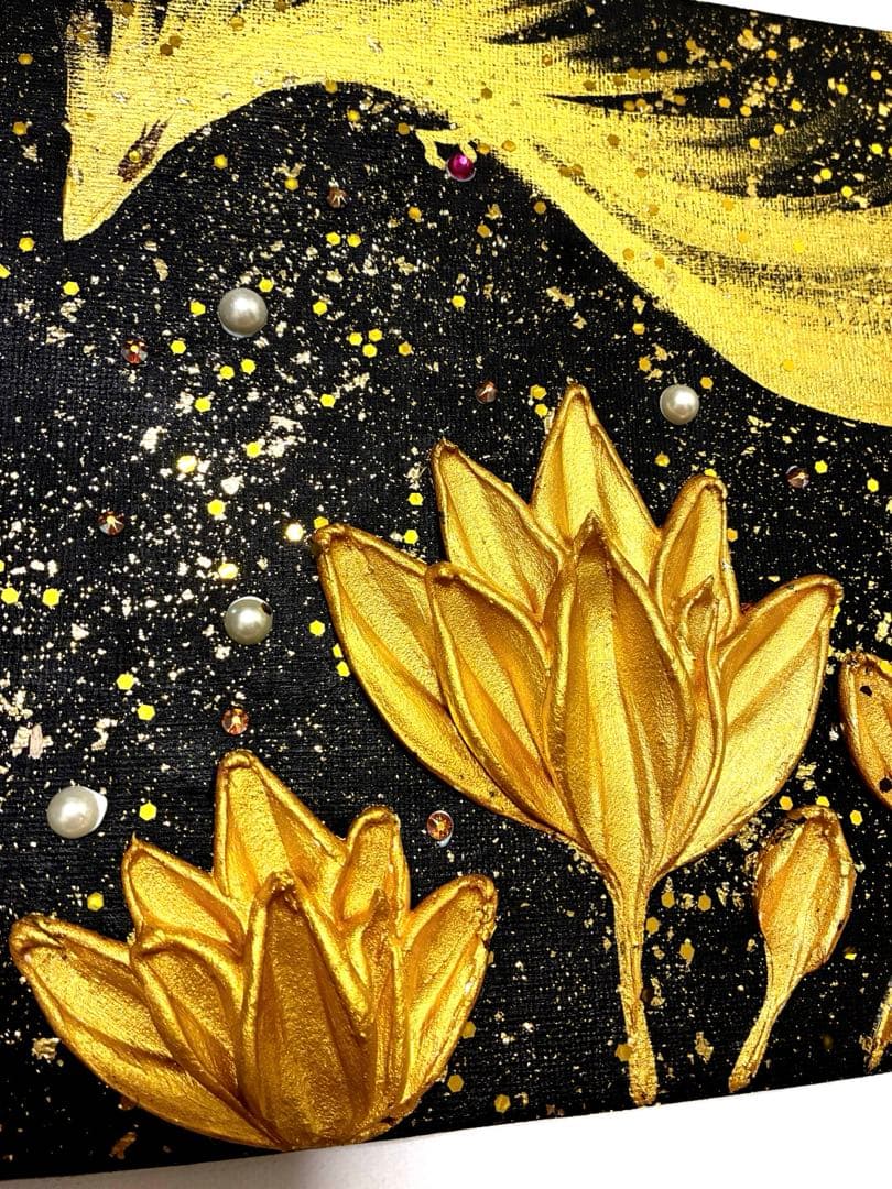 開運絵画 龍神様 金龍 蓮の花 金運 財運 金箔 運気上昇 開運 - メルカリ