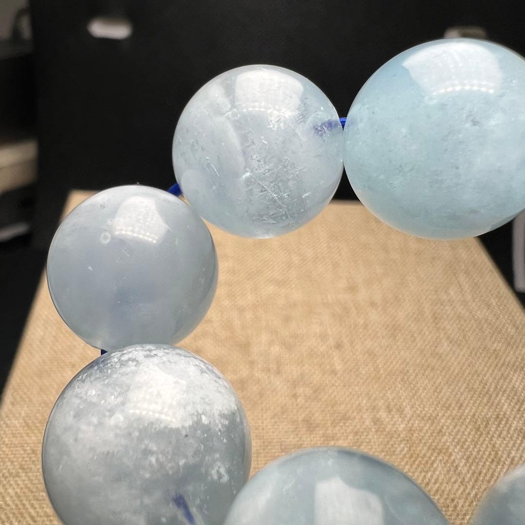 【82051】 アクアマリン 14.5mm ブレスレット 天然石 雲入り