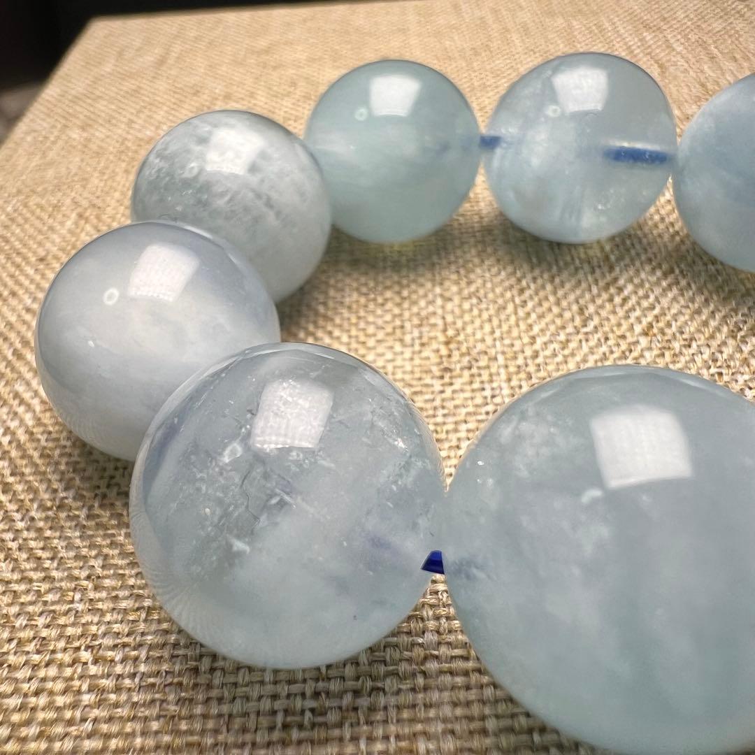 【82051】 アクアマリン 14.5mm ブレスレット 天然石 雲入り