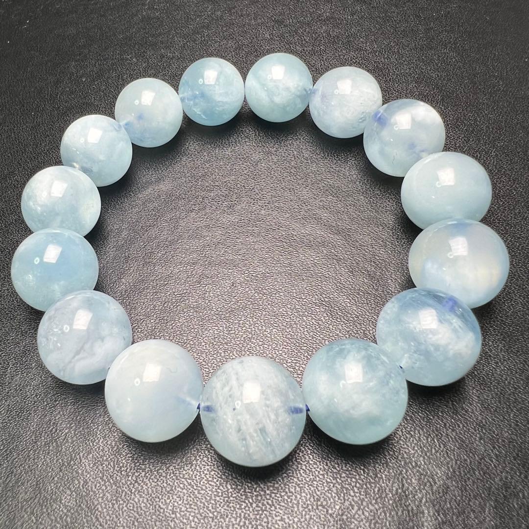 【82051】 アクアマリン 14.5mm ブレスレット 天然石 雲入り
