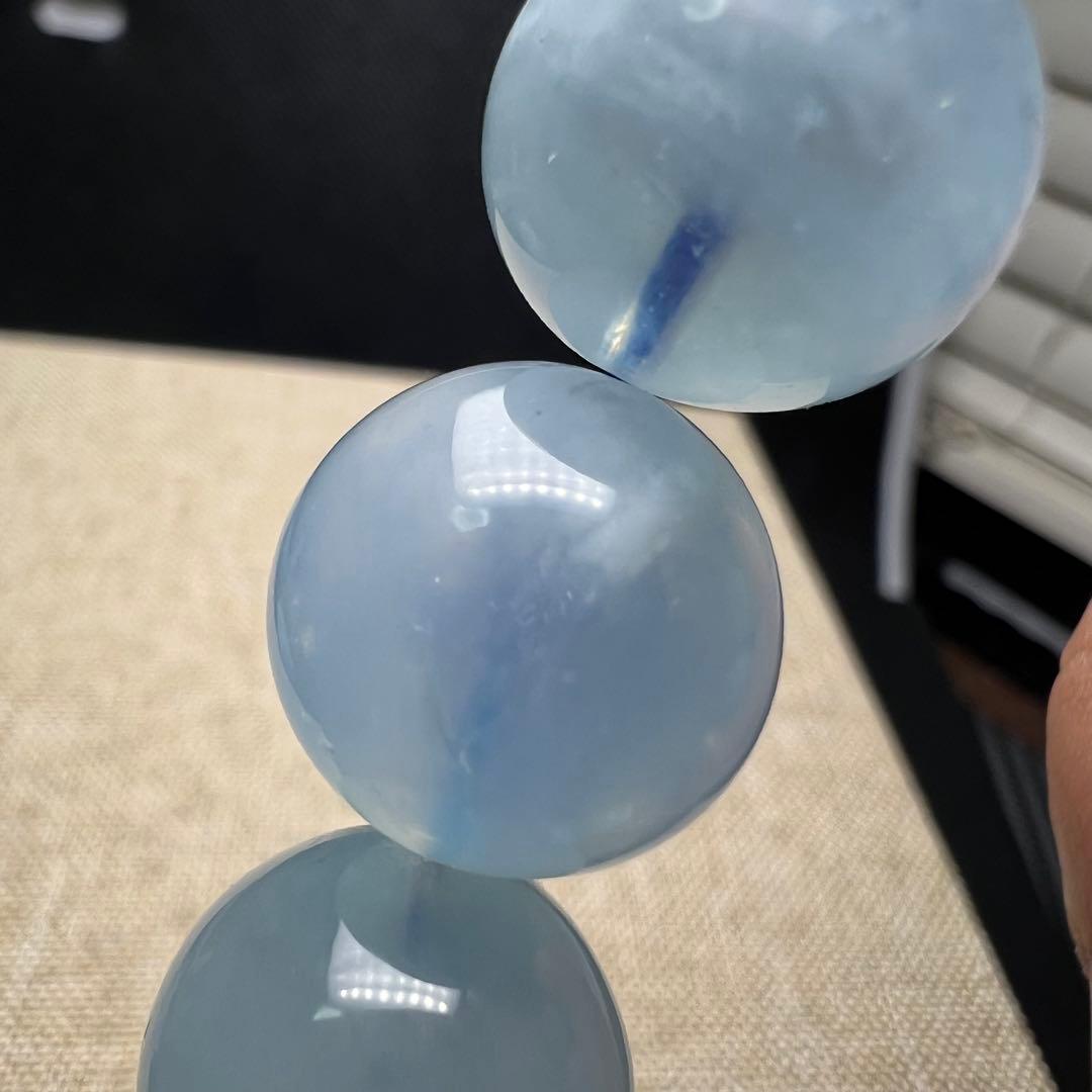 【82051】 アクアマリン 14.5mm ブレスレット 天然石 雲入り