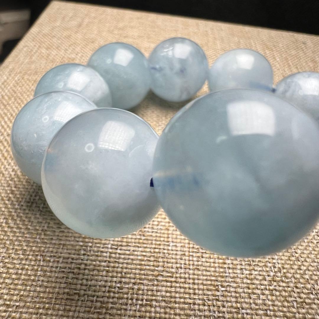 【82051】 アクアマリン 14.5mm ブレスレット 天然石 雲入り