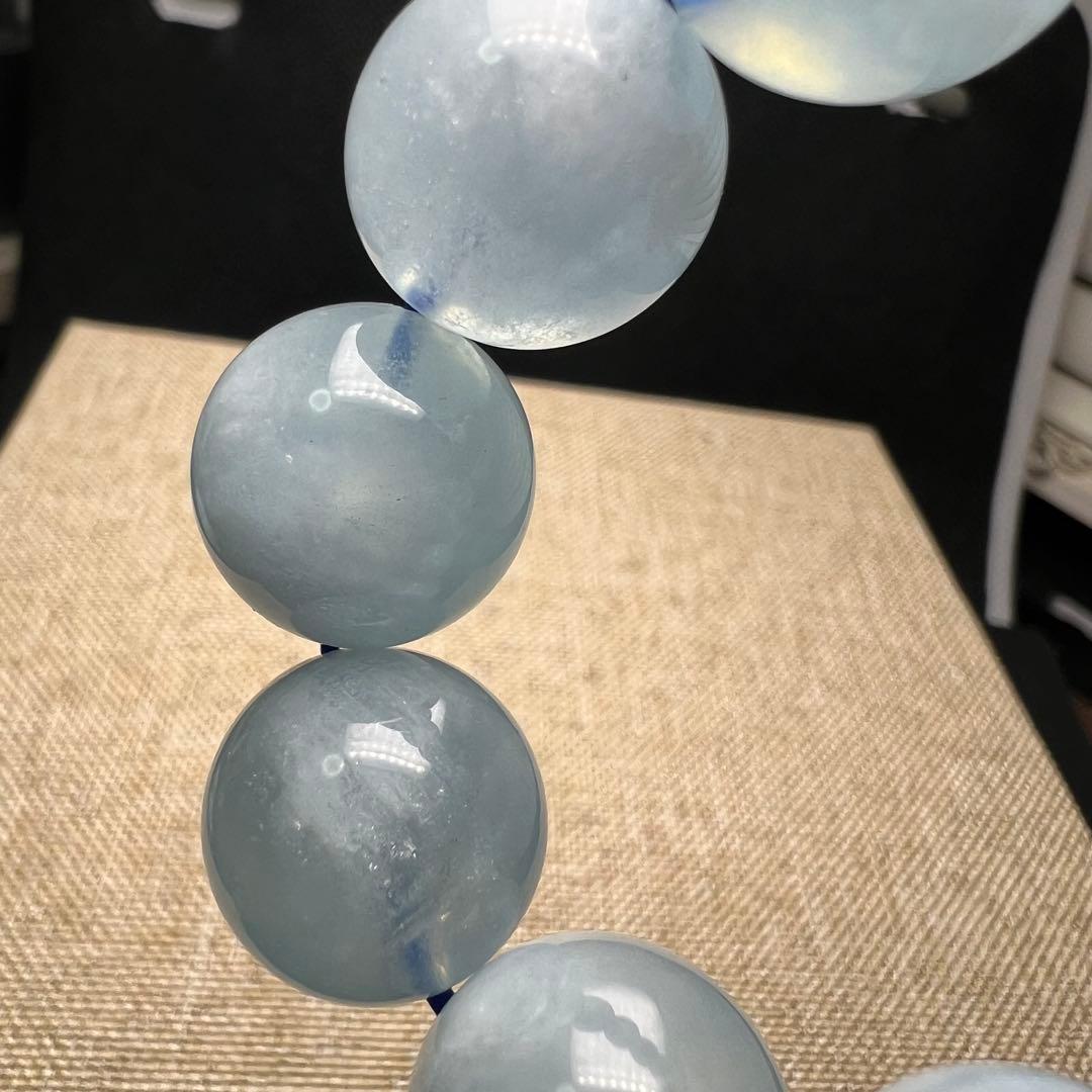 【82051】 アクアマリン 14.5mm ブレスレット 天然石 雲入り